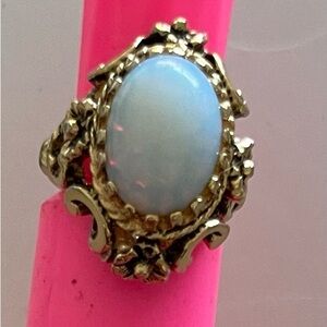 Vintage Opal Ring Karaclad 18k HGE ESPO Signed Ring Gold Filigree Size 5